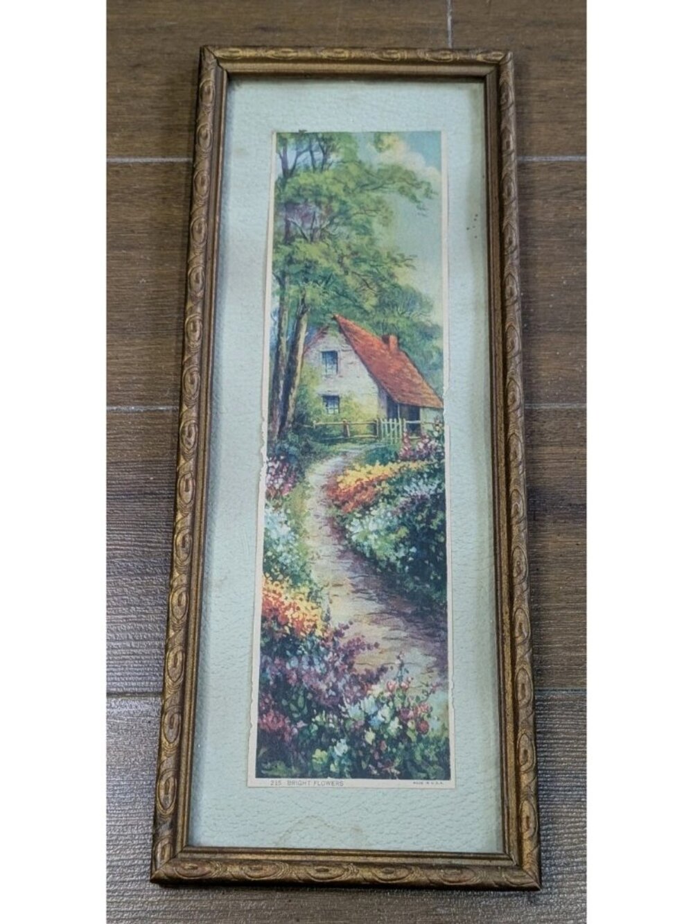 Vtg 1920s-40s Long Art Print  Lithograph Gold Frame Gallery Wall Garden Floral